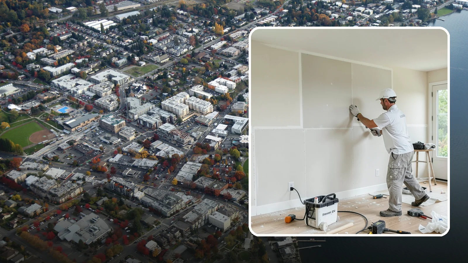 Water Damage Drywall Repair in Kirkland, King County, WA - Water damage drywall repair removes ruined board and restores walls after leaks or flooding.