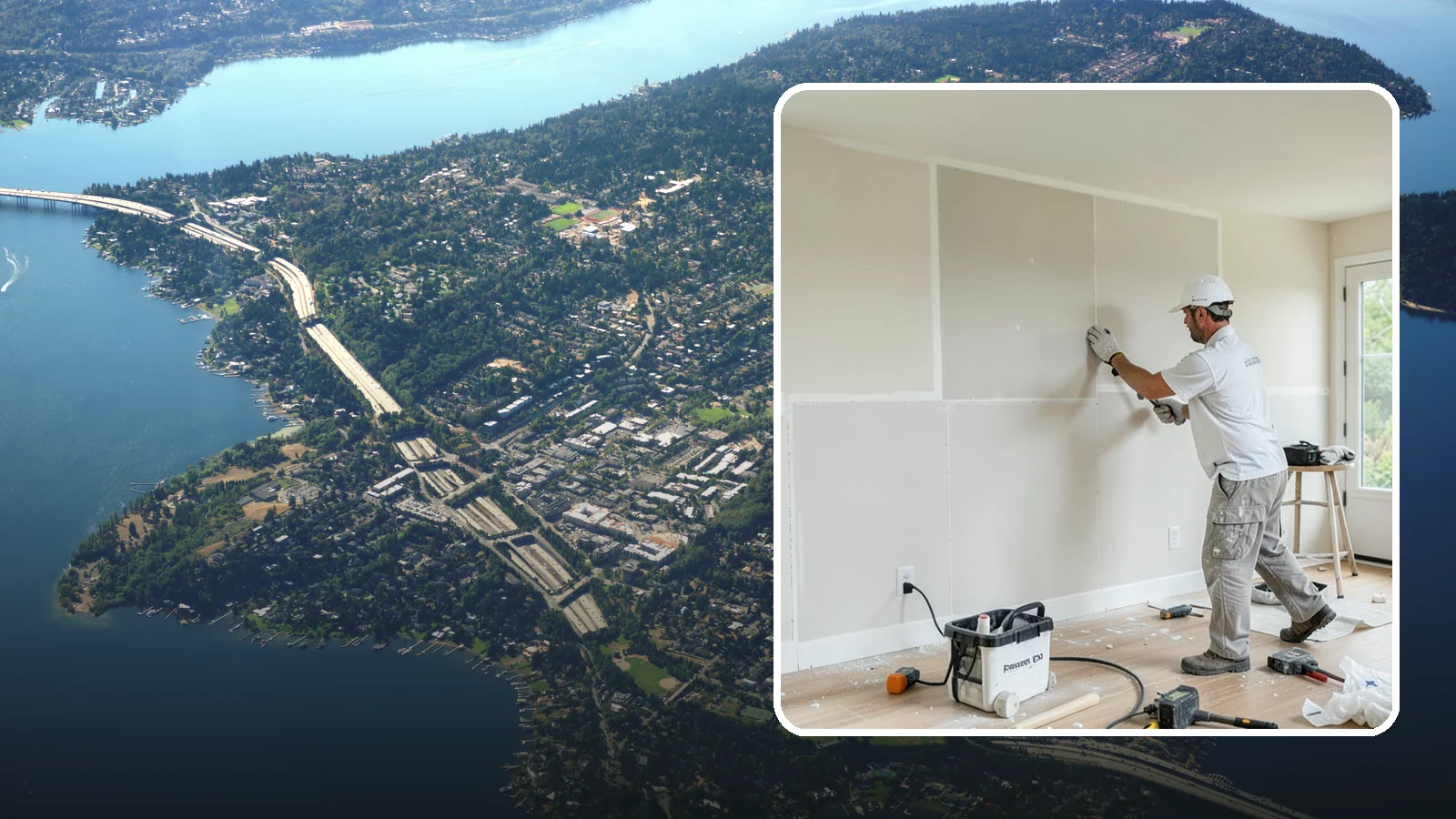 Water Damage Drywall Repair in Mercer Island, King County, WA - Water damage drywall repair removes ruined board and restores walls after leaks or flooding.