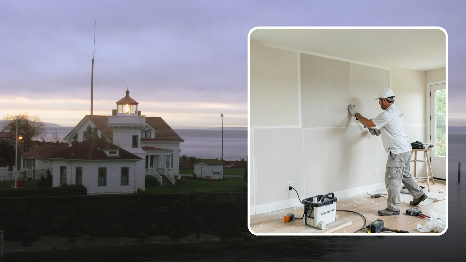 Water Damage Drywall Repair in Mukilteo, Snohomish County, WA - Water damage drywall repair removes ruined board and restores walls after leaks or flooding.