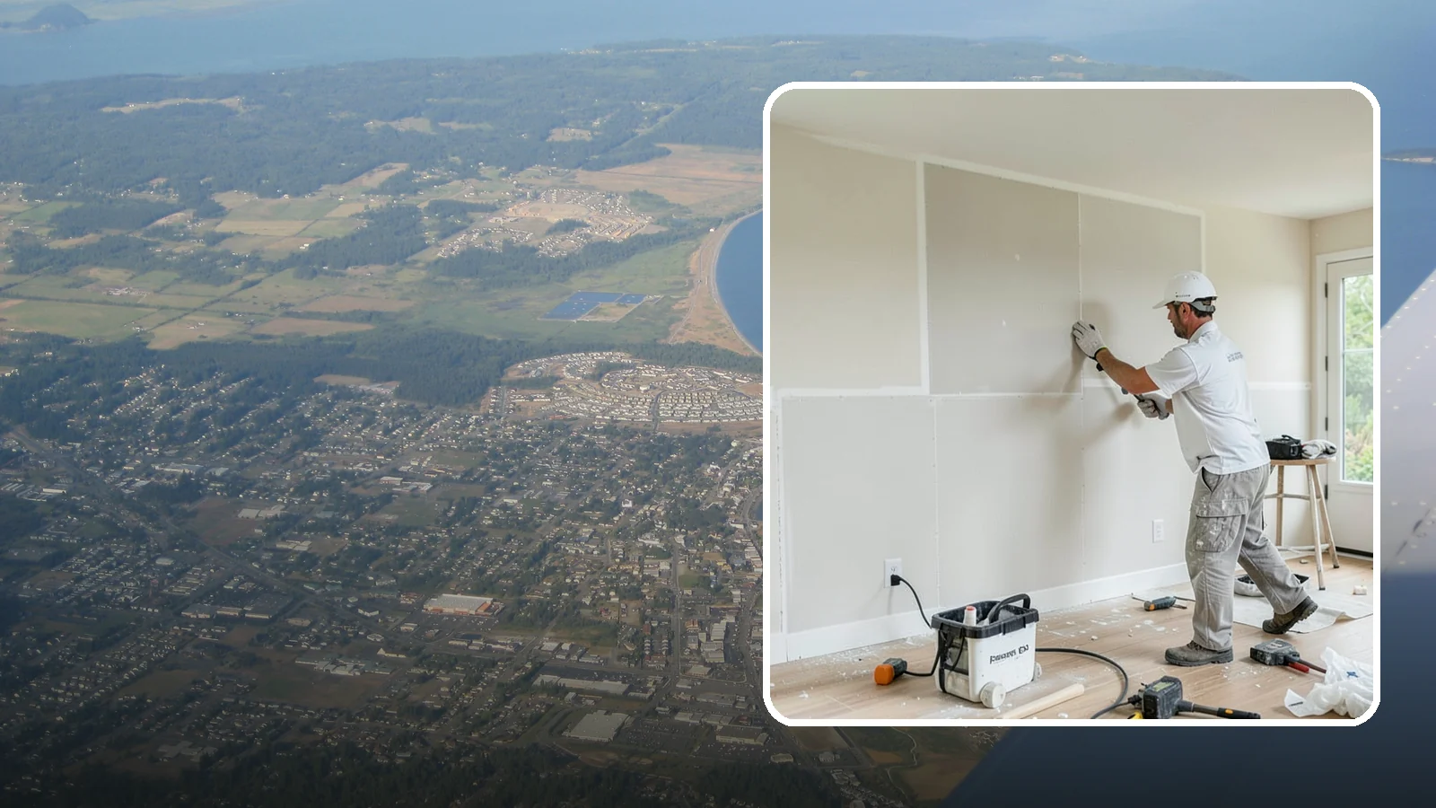 Water Damage Drywall Repair in Oak Harbor, Island County, WA - Water damage drywall repair removes ruined board and restores walls after leaks or flooding.
