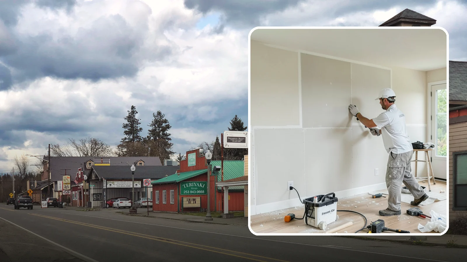 Water Damage Drywall Repair in Roy, Pierce County, WA - Water damage drywall repair removes ruined board and restores walls after leaks or flooding.