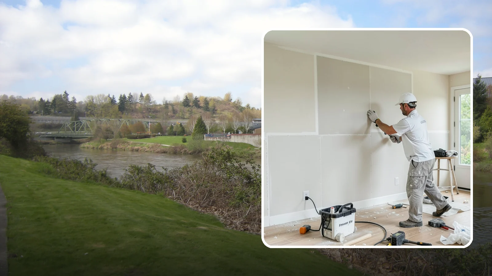 Water Damage Drywall Repair in Tukwila, King County, WA - Water damage drywall repair removes ruined board and restores walls after leaks or flooding.