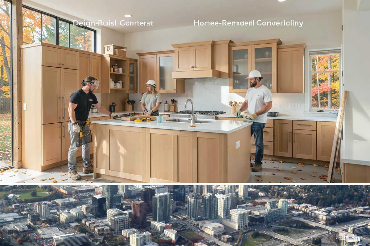 Waterfall Countertop Installation in Bellevue, King County, WA - Waterfall countertops install indoors year-round, so the PNW climate never delays your island upgrade.