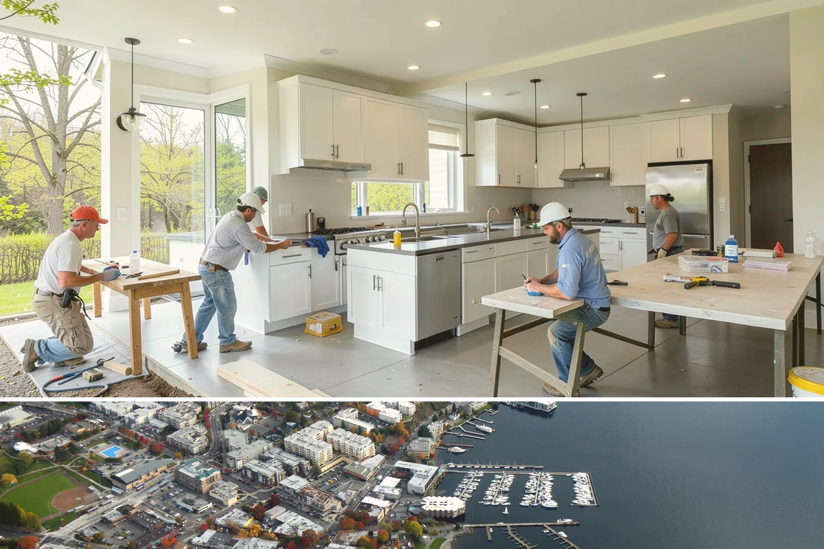 Waterfall Countertop Installation in Kirkland, King County, WA - Waterfall countertops install indoors year-round, so the PNW climate never delays your island upgrade.
