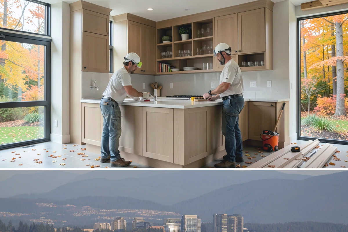 Waterfall Countertop Installation in Medina, King County, WA - Waterfall countertops install indoors year-round, so the PNW climate never delays your island upgrade.