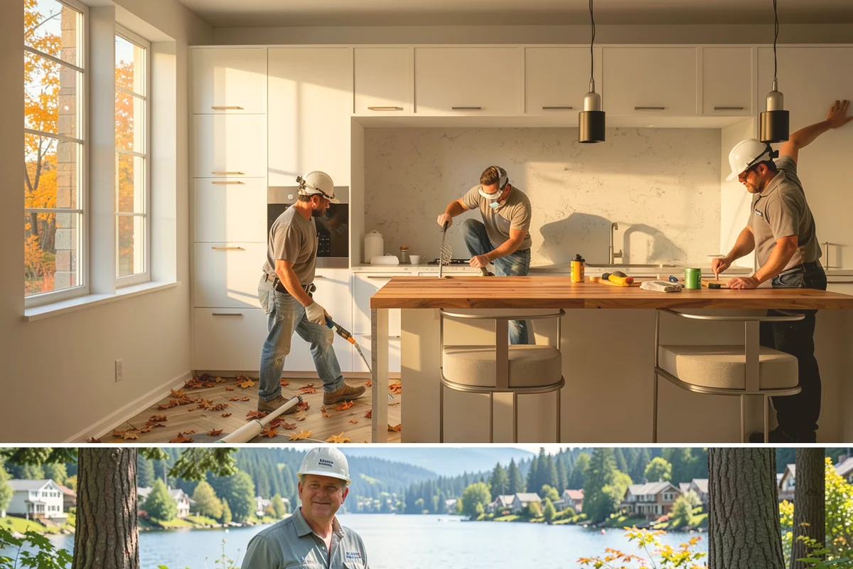 Waterfall Countertop Installation in Milton, King County, WA - Waterfall countertops install indoors year-round, so the PNW climate never delays your island upgrade.