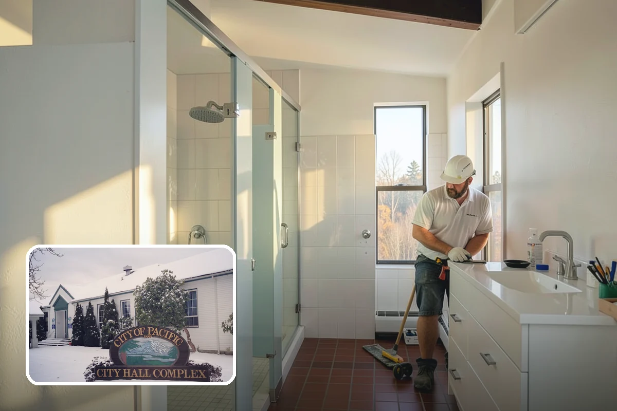 Waterfall Countertop Installation in Pacific, King County, WA - A bold, continuous vertical design line