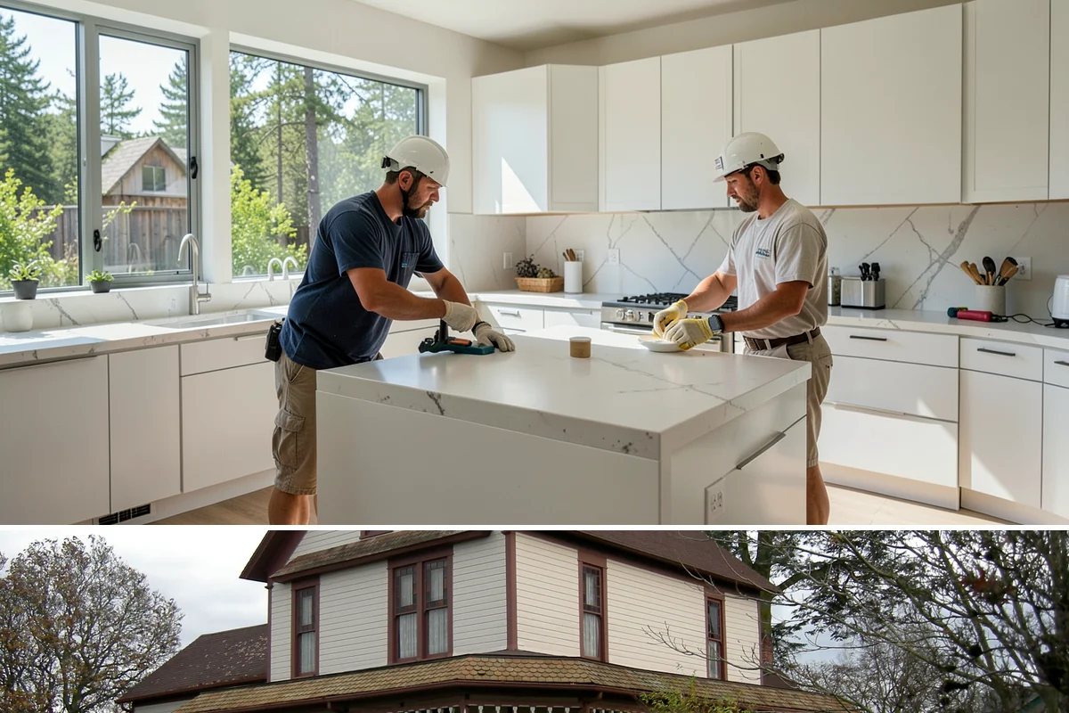 Waterfall Countertop Installation in Sumner, Pierce County, WA - Waterfall countertops install indoors year-round, so the PNW climate never delays your island upgrade.