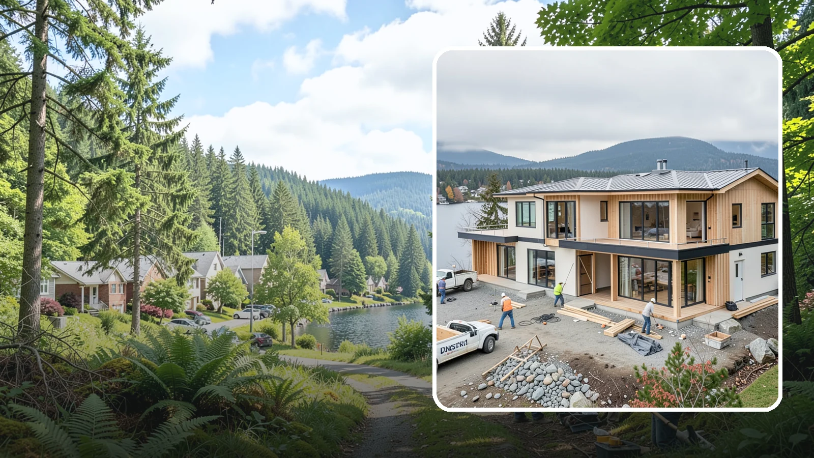 Waterfront Home Construction in Lake Forest Park, King County, WA - Custom homes engineered for shoreline lots along Puget Sound, lakes, and rivers.