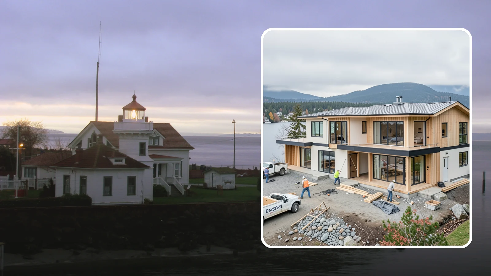 Waterfront Home Construction in Mukilteo, Snohomish County, WA - Custom homes engineered for shoreline lots along Puget Sound, lakes, and rivers.