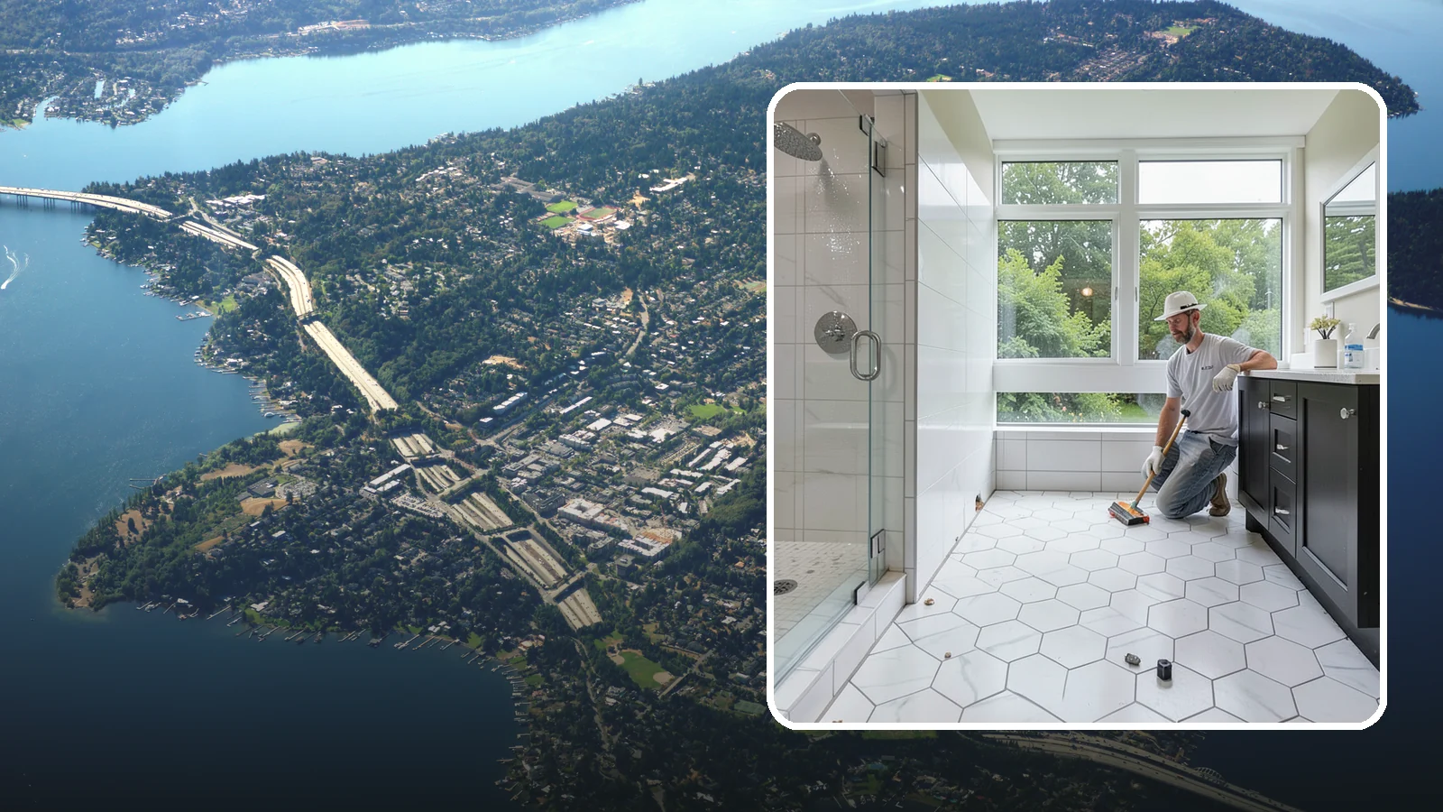 Wet Room Construction in Mercer Island, King County, WA - Wet room construction turns the entire bathroom into a fully waterproofed, open bathing space.