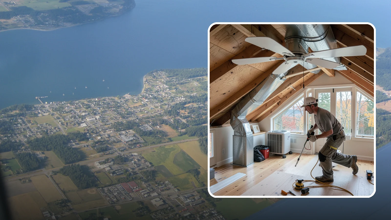 Whole-House Fan Installation in Coupeville, Island County, WA - Whole-house fan installation that flushes out heat on warm Puget Sound evenings without AC.