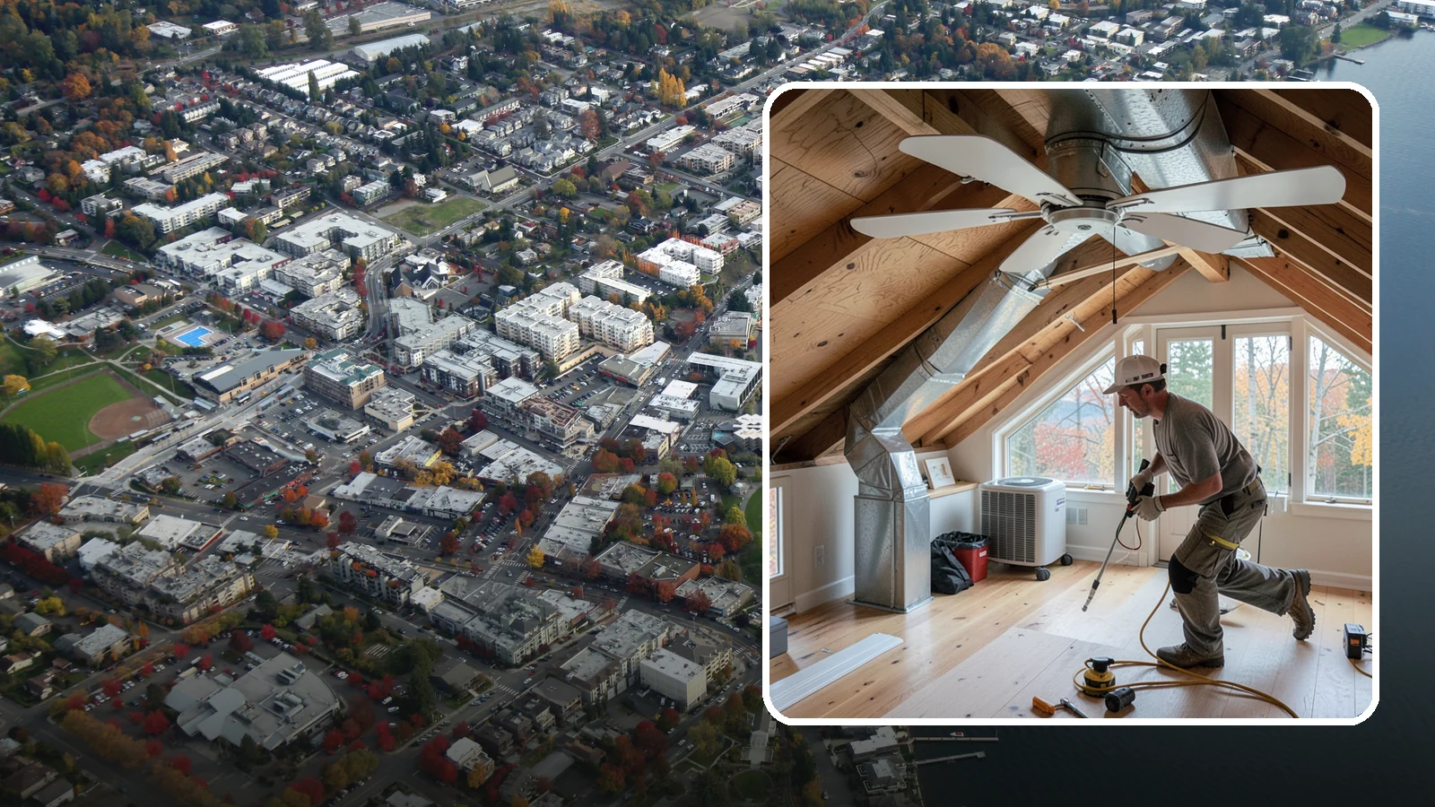 Whole-House Fan Installation in Kirkland, King County, WA - Whole-house fan installation that flushes out heat on warm Puget Sound evenings without AC.