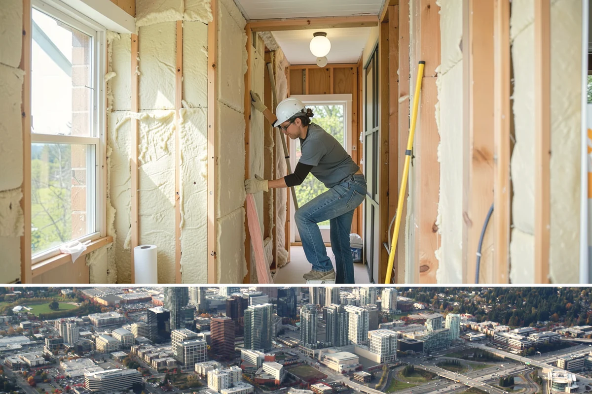 Window Installation in Bellevue, King County, WA - New openings are best cut and dried-in during a stretch of fair weather, but we tarp and protect the work so installations can...