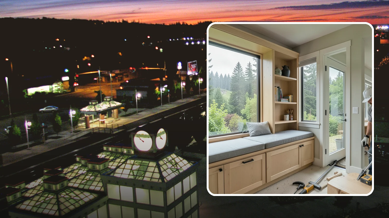 Window Seat Construction in Auburn, King County, WA - A cozy custom window seat that adds seating, storage, and a favorite spot to watch the Northwest rain.