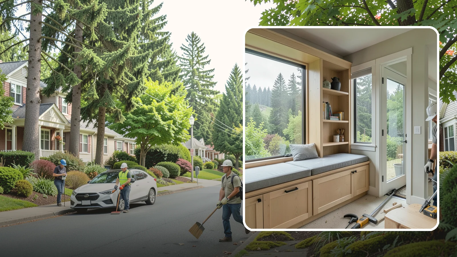 Window Seat Construction in Beaux Arts Village, King County, WA - A cozy custom window seat that adds seating, storage, and a favorite spot to watch the Northwest rain.