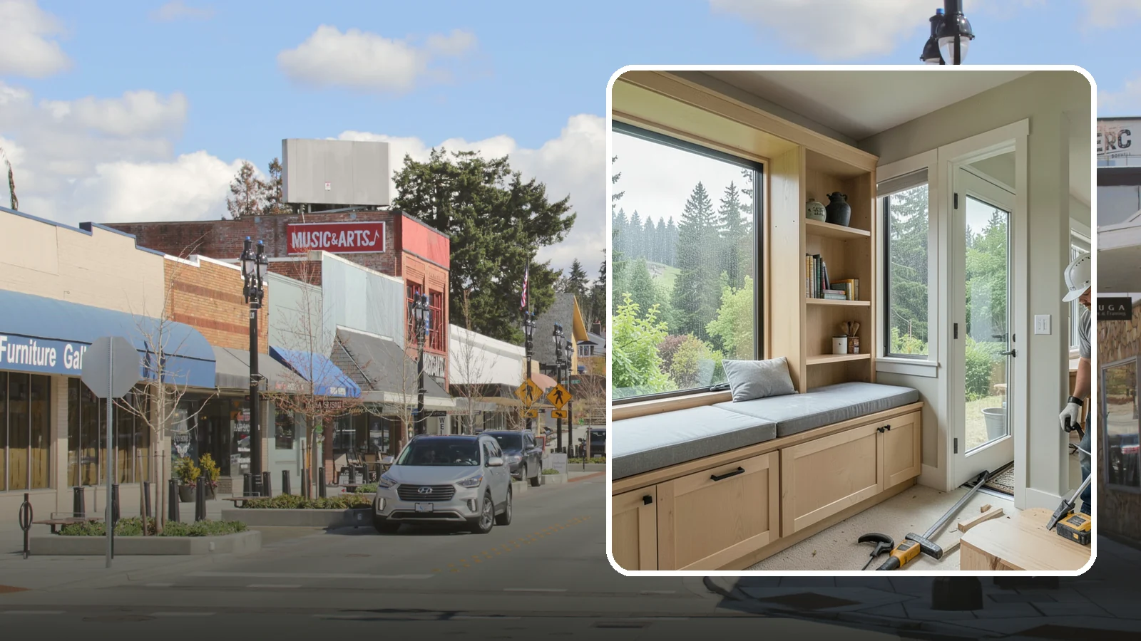 Window Seat Construction in Bothell, King County, WA - A cozy custom window seat that adds seating, storage, and a favorite spot to watch the Northwest rain.