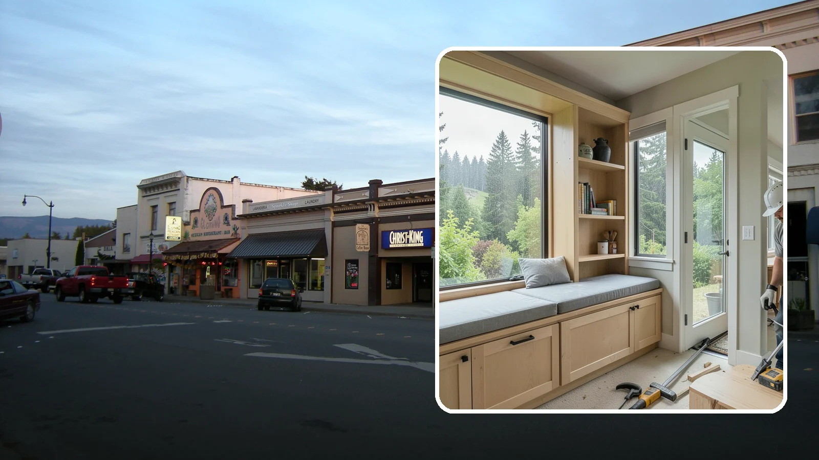 Window Seat Construction in Burlington, Skagit County, WA - A cozy custom window seat that adds seating, storage, and a favorite spot to watch the Northwest rain.