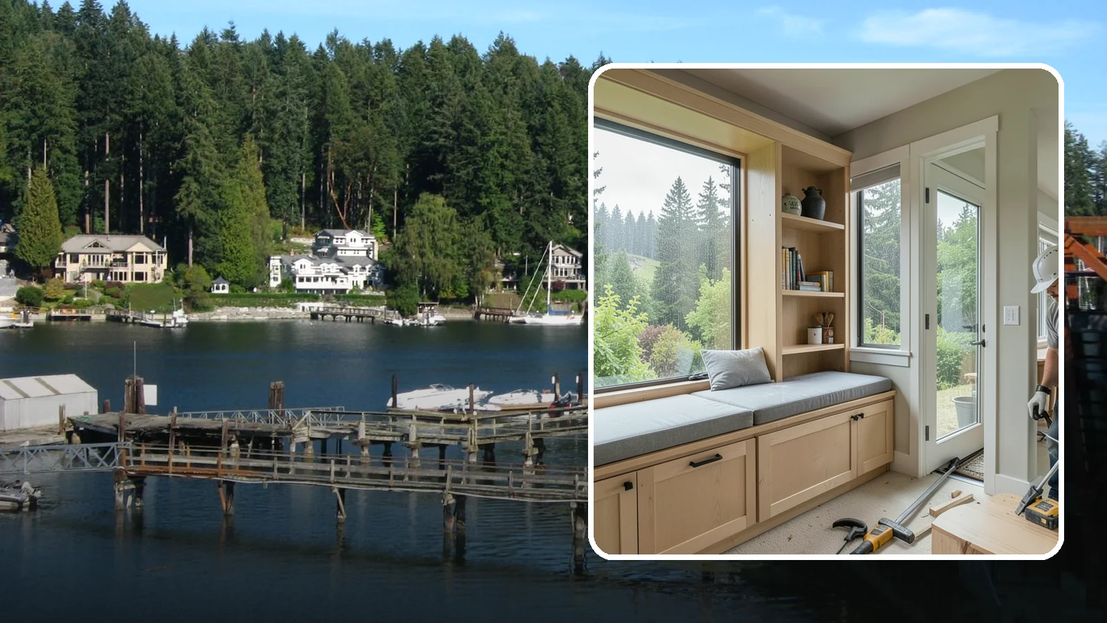 Window Seat Construction in Gig Harbor, Pierce County, WA - A cozy custom window seat that adds seating, storage, and a favorite spot to watch the Northwest rain.