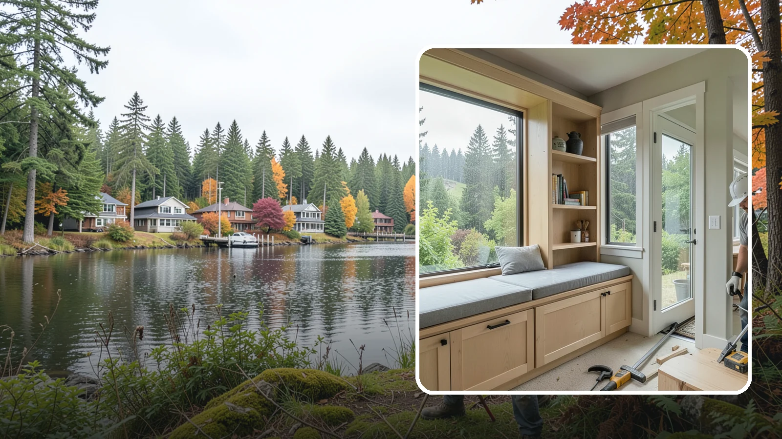 Window Seat Construction in La Conner, Skagit County, WA - A cozy custom window seat that adds seating, storage, and a favorite spot to watch the Northwest rain.