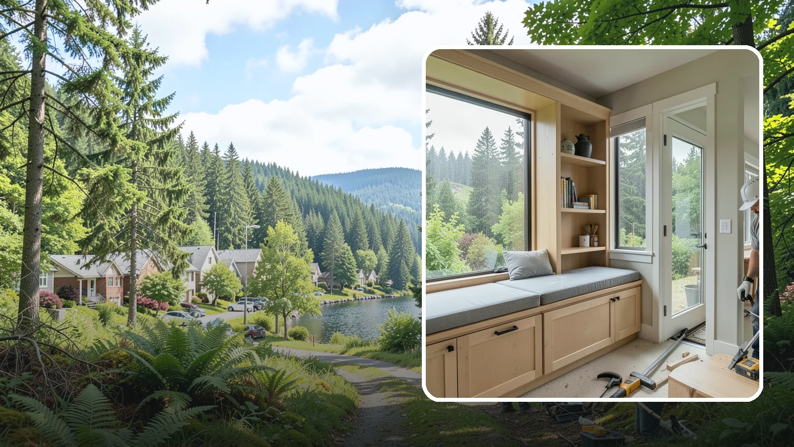 Window Seat Construction in Lake Forest Park, King County, WA - A cozy custom window seat that adds seating, storage, and a favorite spot to watch the Northwest rain.
