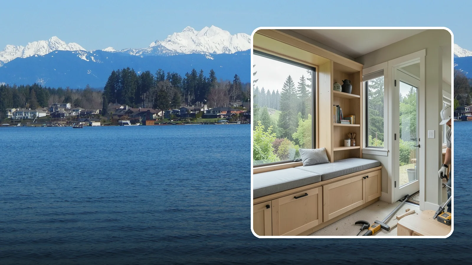 Window Seat Construction in Lake Stevens, Snohomish County, WA - A cozy custom window seat that adds seating, storage, and a favorite spot to watch the Northwest rain.