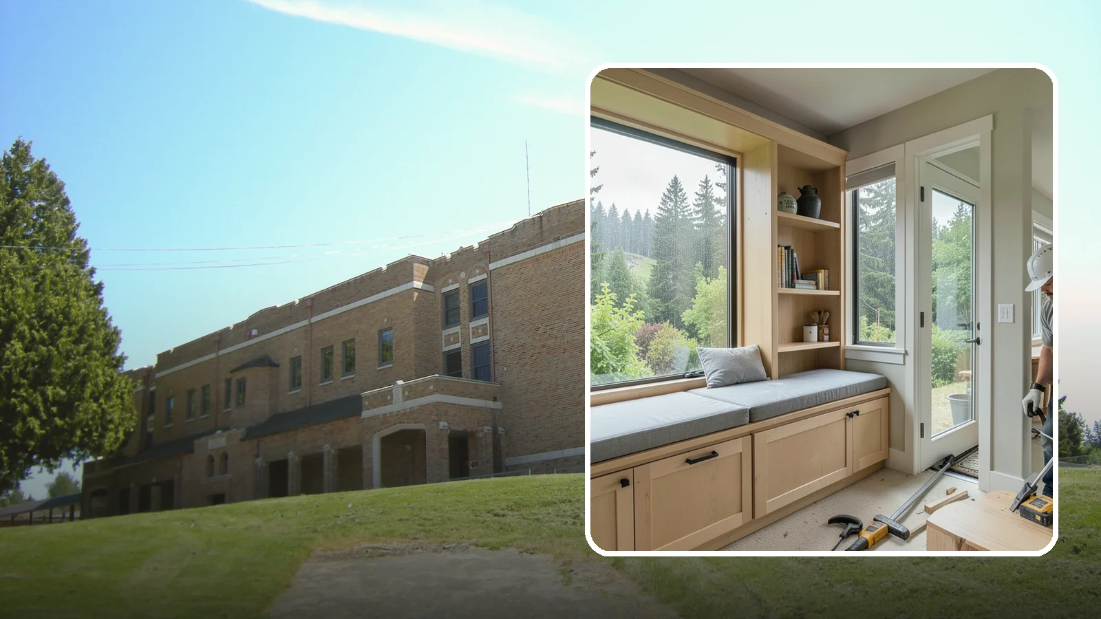 Window Seat Construction in Maple Valley, King County, WA - A cozy custom window seat that adds seating, storage, and a favorite spot to watch the Northwest rain.