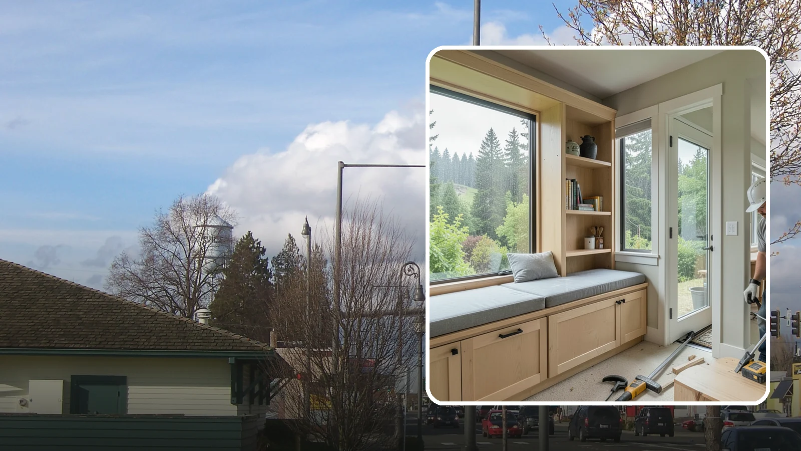 Window Seat Construction in Marysville, Snohomish County, WA - A cozy custom window seat that adds seating, storage, and a favorite spot to watch the Northwest rain.