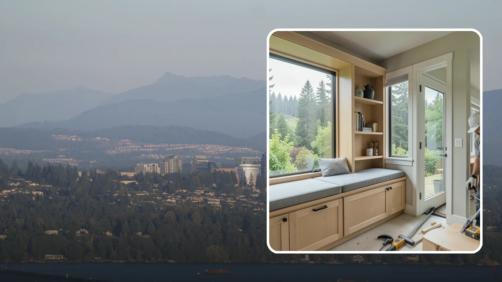 Window Seat Construction in Medina, King County, WA - A cozy custom window seat that adds seating, storage, and a favorite spot to watch the Northwest rain.