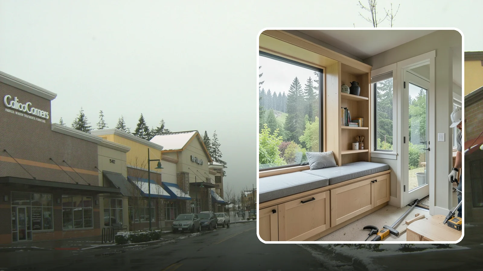 Window Seat Construction in Mill Creek, Snohomish County, WA - A cozy custom window seat that adds seating, storage, and a favorite spot to watch the Northwest rain.