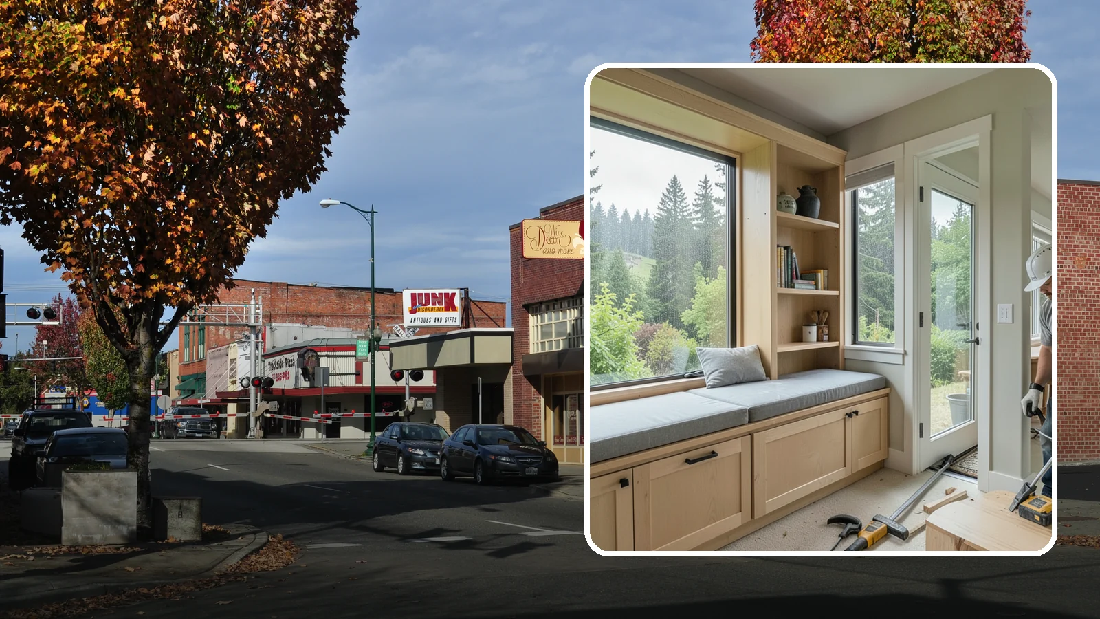Window Seat Construction in Puyallup, Pierce County, WA - A cozy custom window seat that adds seating, storage, and a favorite spot to watch the Northwest rain.