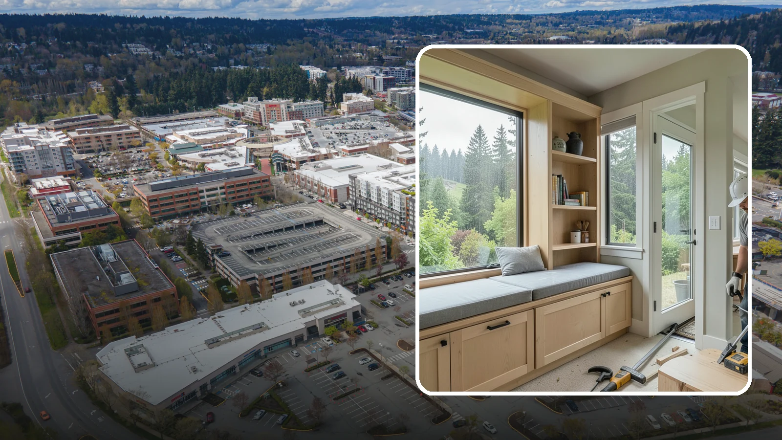 Window Seat Construction in Redmond, King County, WA - A cozy custom window seat that adds seating, storage, and a favorite spot to watch the Northwest rain.