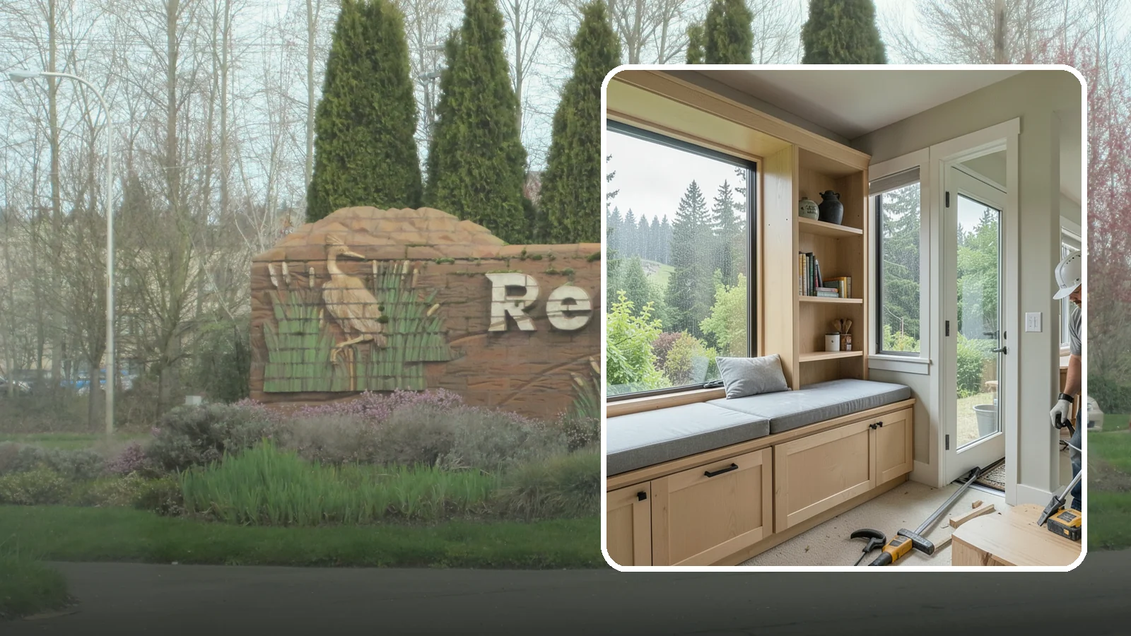 Window Seat Construction in Renton, King County, WA - A cozy custom window seat that adds seating, storage, and a favorite spot to watch the Northwest rain.