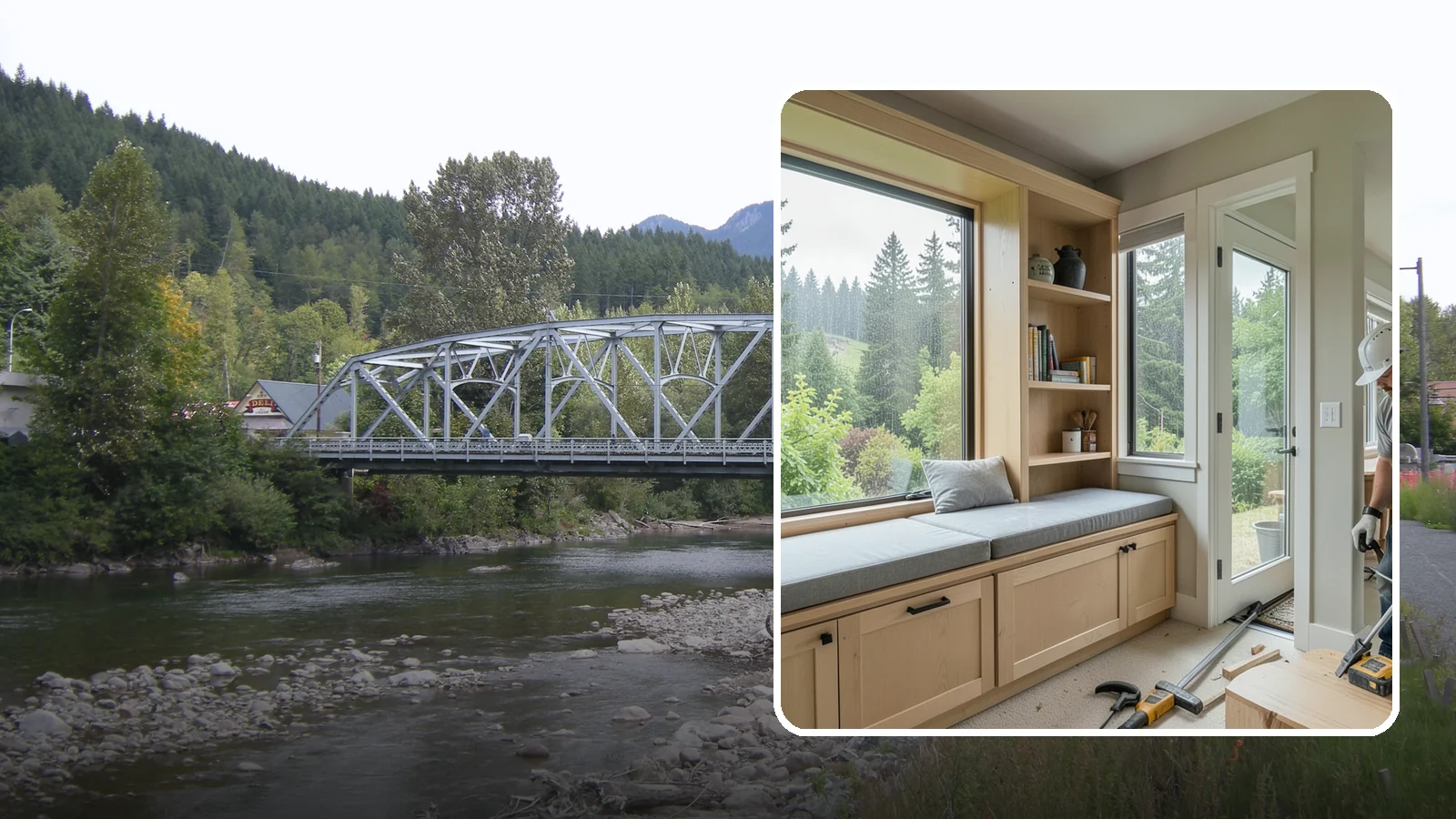 Window Seat Construction in Skykomish, King County, WA - A cozy custom window seat that adds seating, storage, and a favorite spot to watch the Northwest rain.