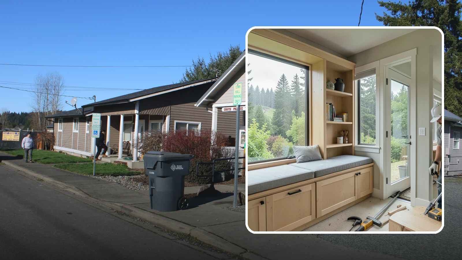 Window Seat Construction in South Prairie, Pierce County, WA - A cozy custom window seat that adds seating, storage, and a favorite spot to watch the Northwest rain.
