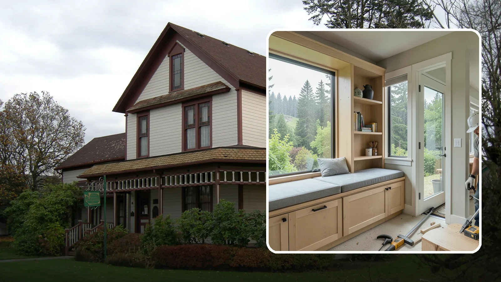 Window Seat Construction in Sumner, Pierce County, WA - A cozy custom window seat that adds seating, storage, and a favorite spot to watch the Northwest rain.