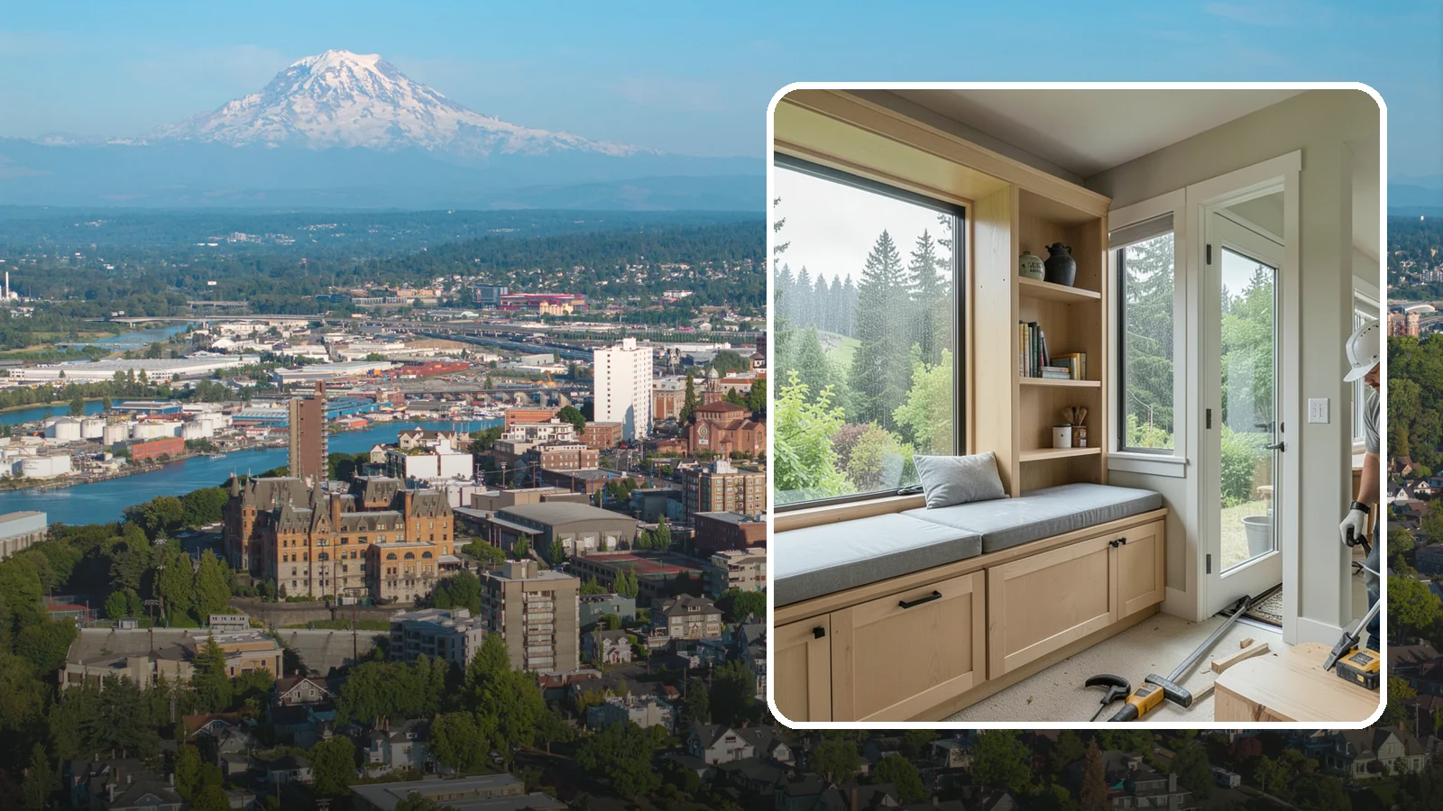 Window Seat Construction in Tacoma, Pierce County, WA - A cozy custom window seat that adds seating, storage, and a favorite spot to watch the Northwest rain.