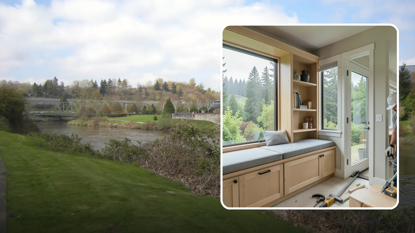 Window Seat Construction in Tukwila, King County, WA - A cozy custom window seat that adds seating, storage, and a favorite spot to watch the Northwest rain.