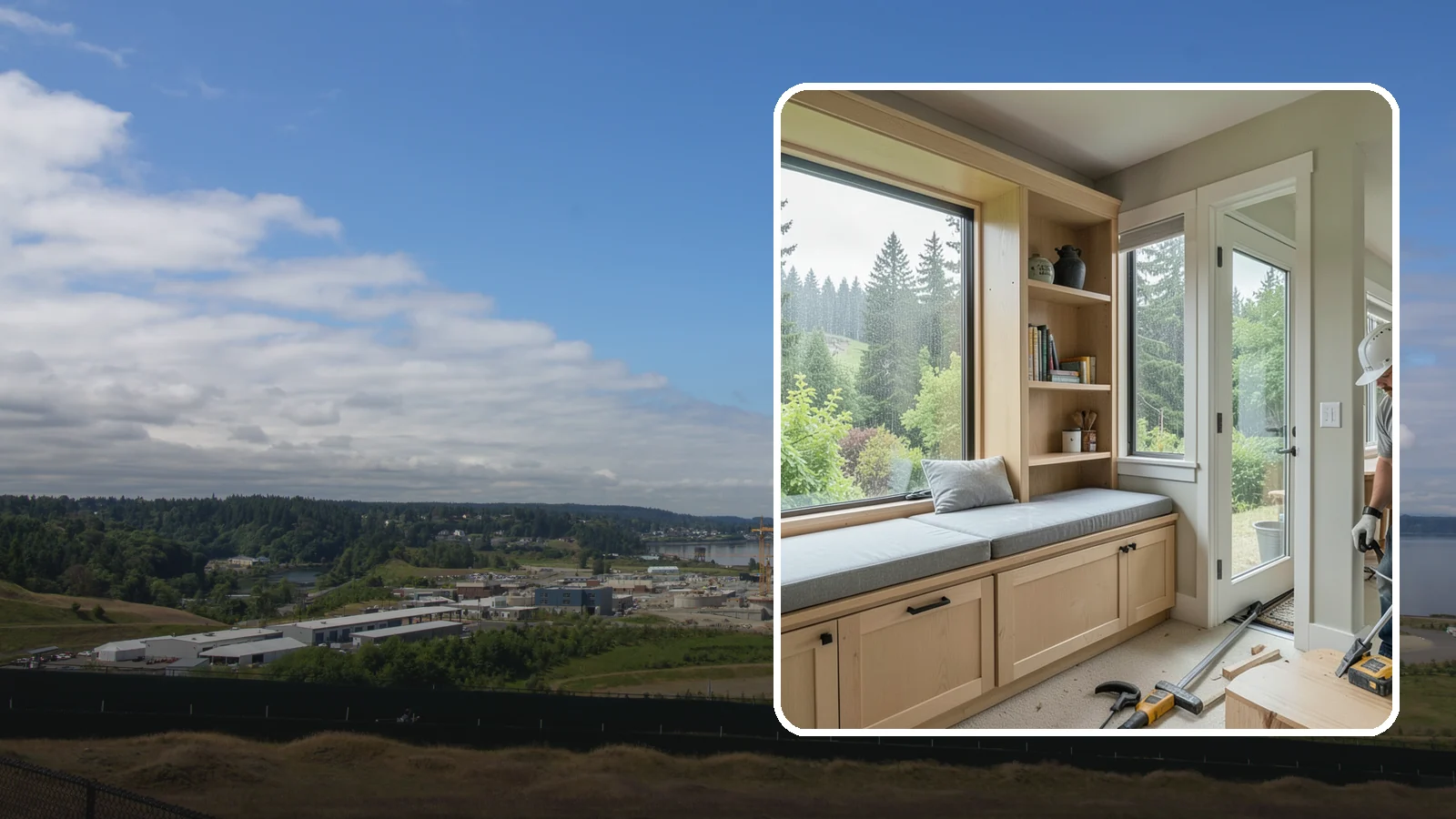 Window Seat Construction in University Place, Pierce County, WA - A cozy custom window seat that adds seating, storage, and a favorite spot to watch the Northwest rain.