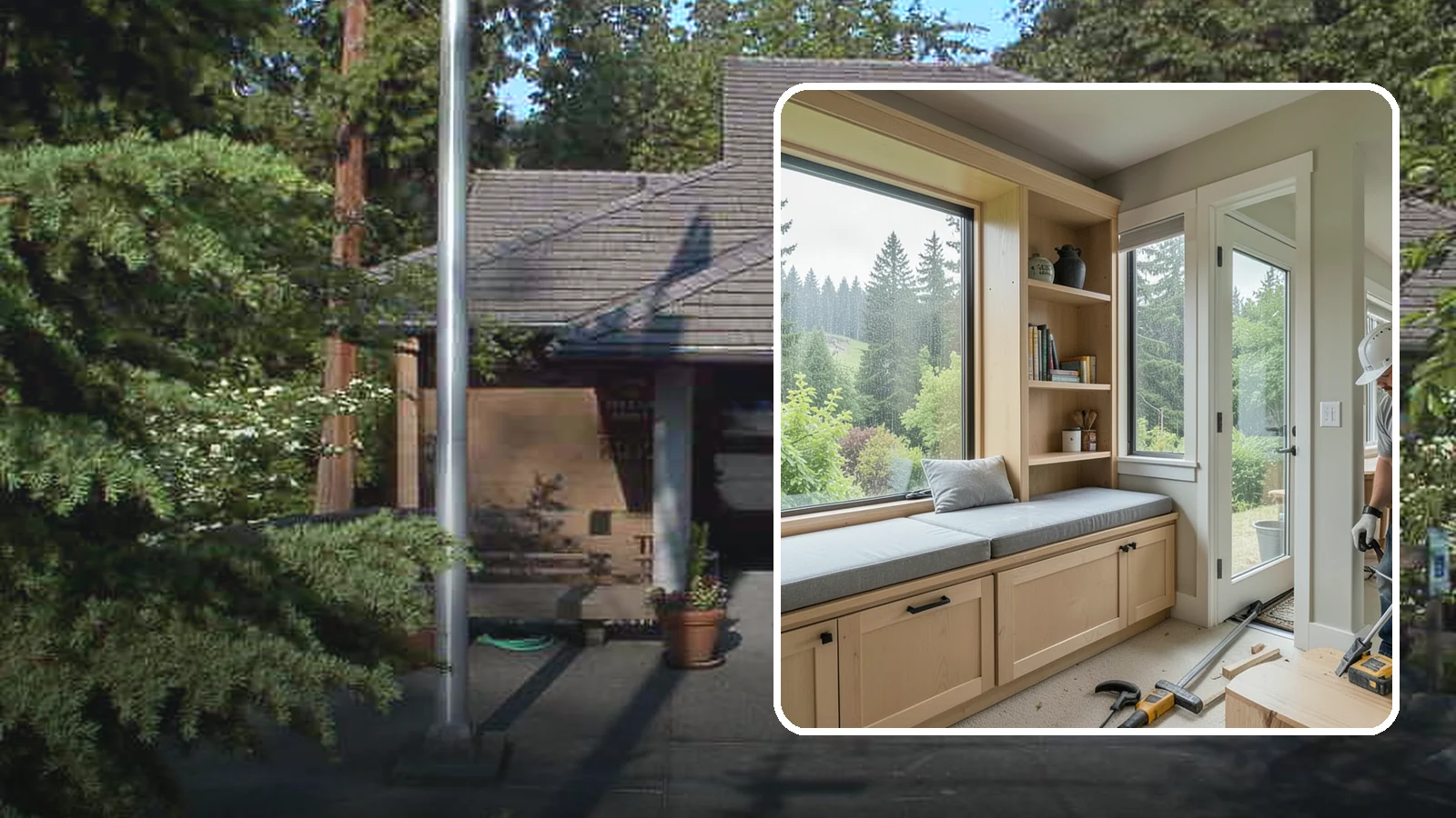 Window Seat Construction in Yarrow Point, King County, WA - A cozy custom window seat that adds seating, storage, and a favorite spot to watch the Northwest rain.