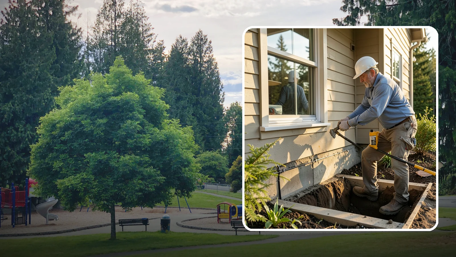 Window Well Installation in Bonney Lake, Pierce County, WA - Installing drained window wells that hold back soil and manage groundwater around below-grade windows.