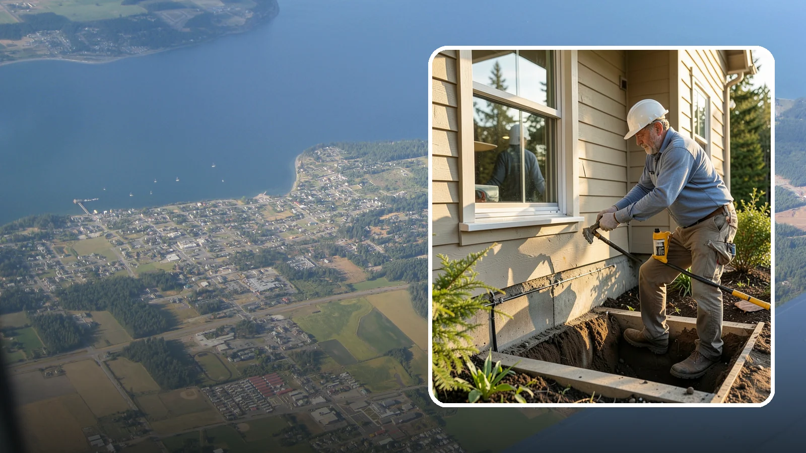 Window Well Installation in Coupeville, Island County, WA - Installing drained window wells that hold back soil and manage groundwater around below-grade windows.