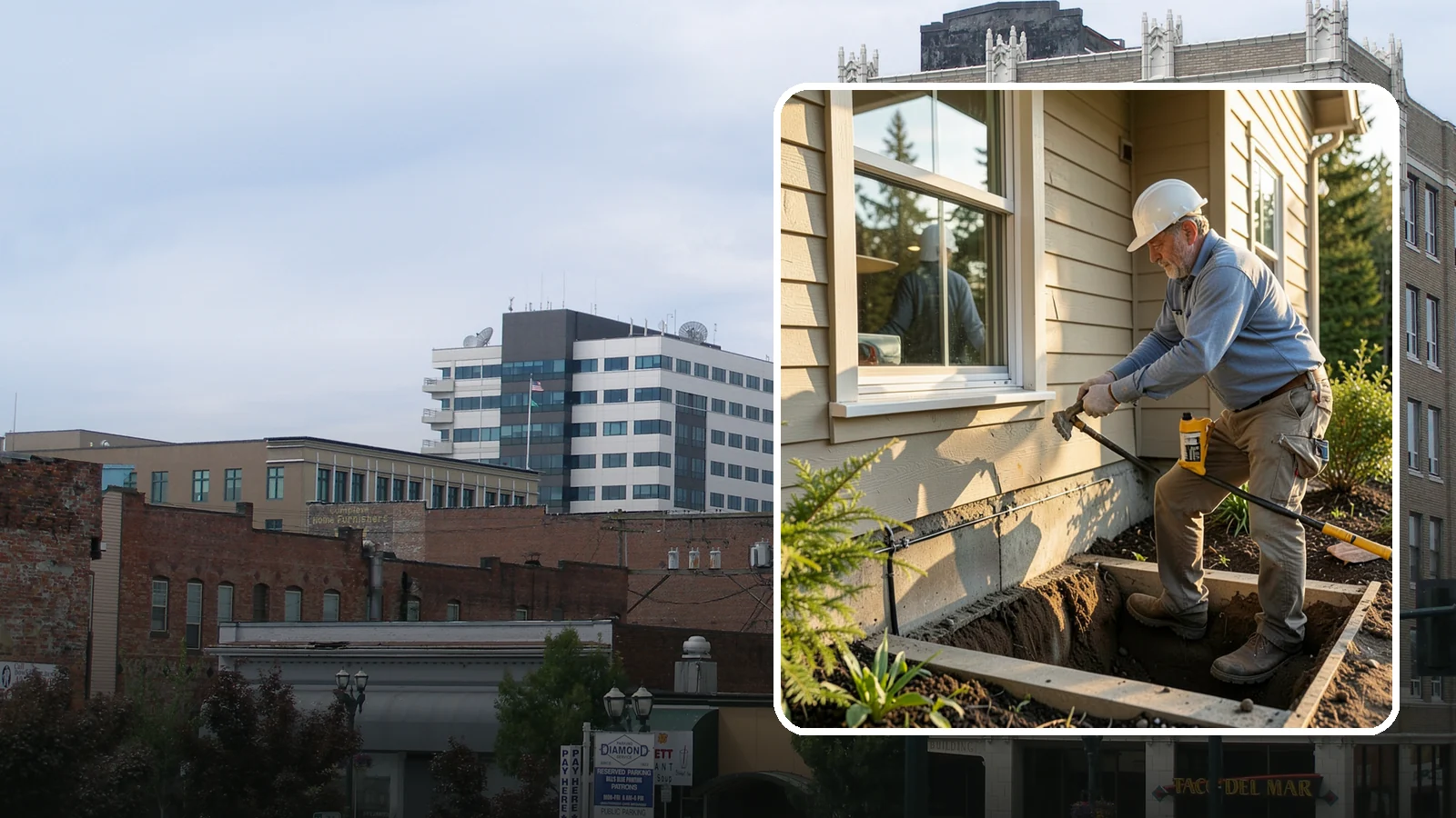 Window Well Installation in Everett, Snohomish County, WA - Installing drained window wells that hold back soil and manage groundwater around below-grade windows.