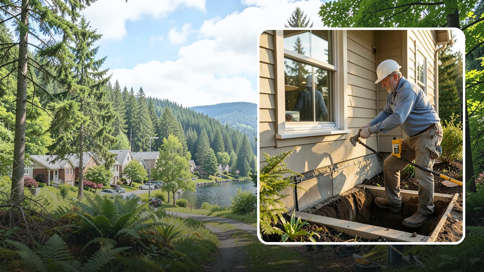 Window Well Installation in Lake Forest Park, King County, WA - Installing drained window wells that hold back soil and manage groundwater around below-grade windows.