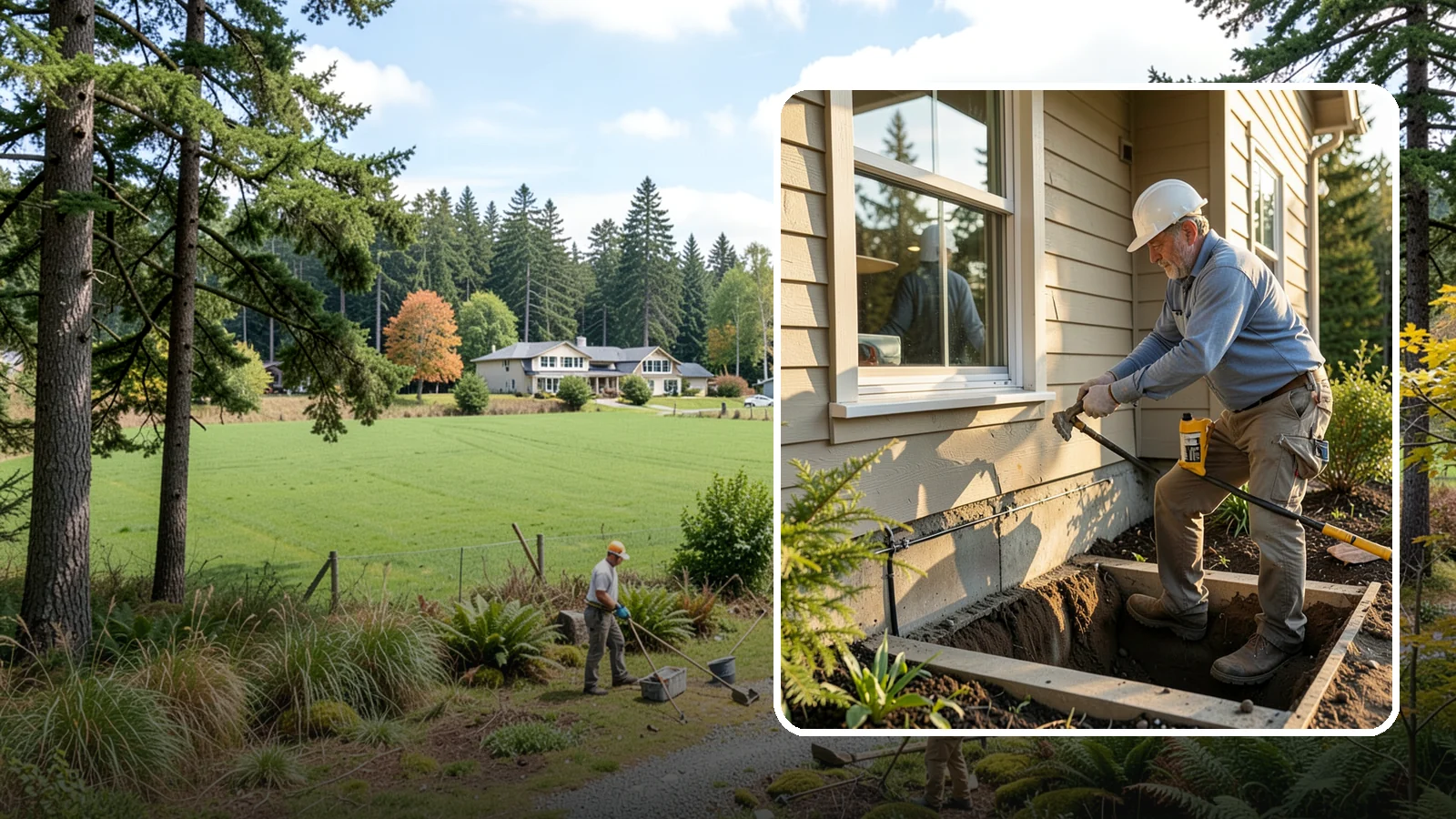 Window Well Installation in Lyman, Skagit County, WA - Installing drained window wells that hold back soil and manage groundwater around below-grade windows.
