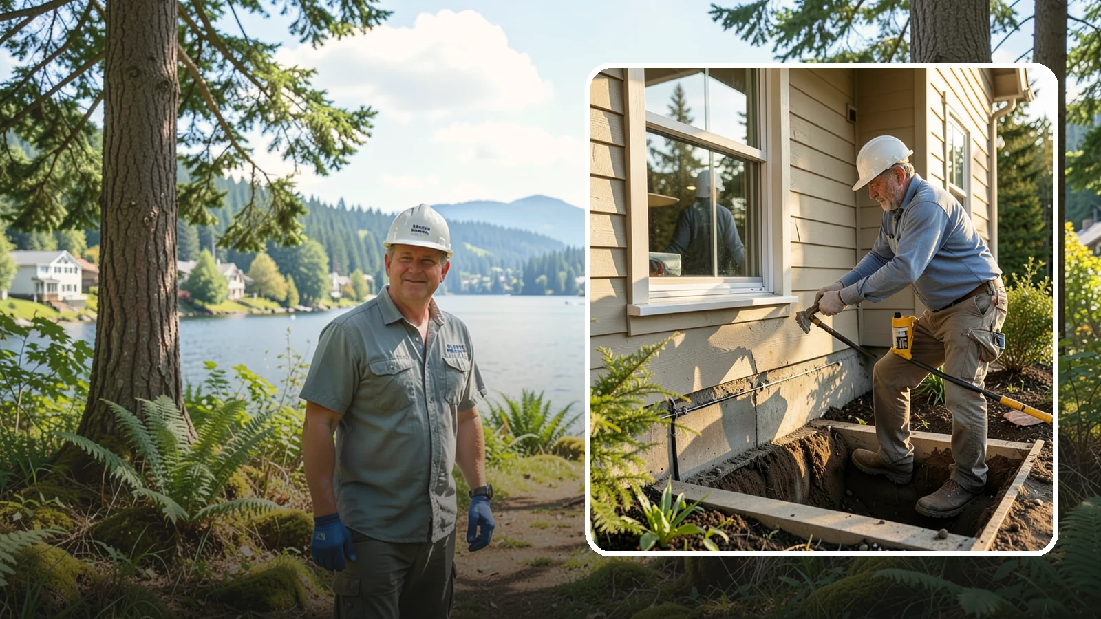Window Well Installation in Milton, King County, WA - Installing drained window wells that hold back soil and manage groundwater around below-grade windows.