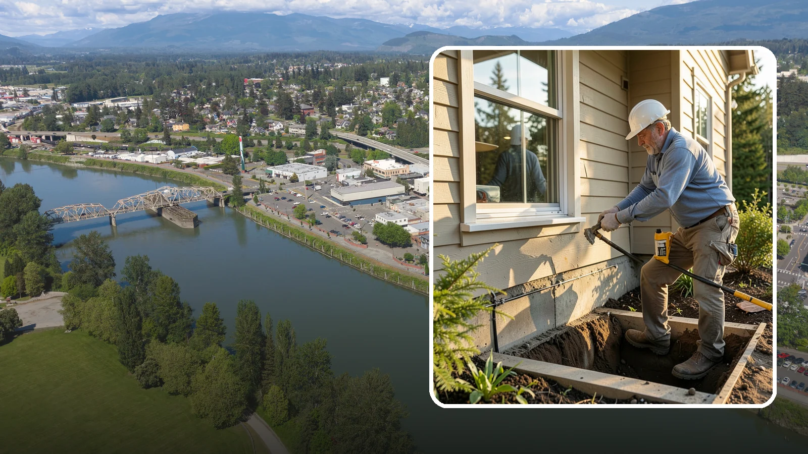 Window Well Installation in Mount Vernon, Skagit County, WA - Installing drained window wells that hold back soil and manage groundwater around below-grade windows.