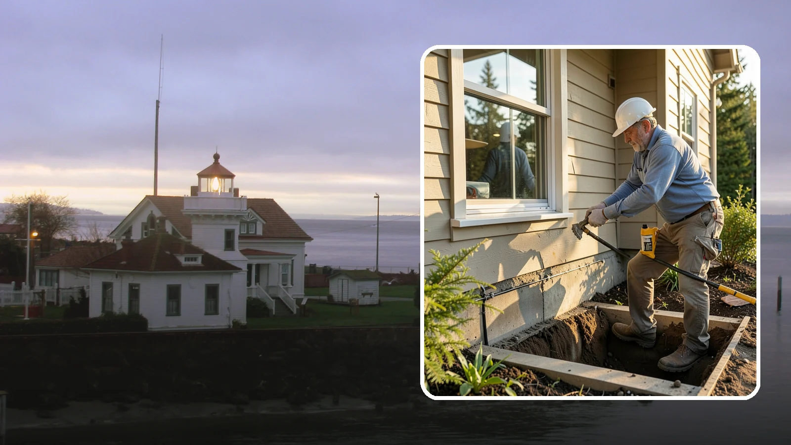 Window Well Installation in Mukilteo, Snohomish County, WA - Installing drained window wells that hold back soil and manage groundwater around below-grade windows.