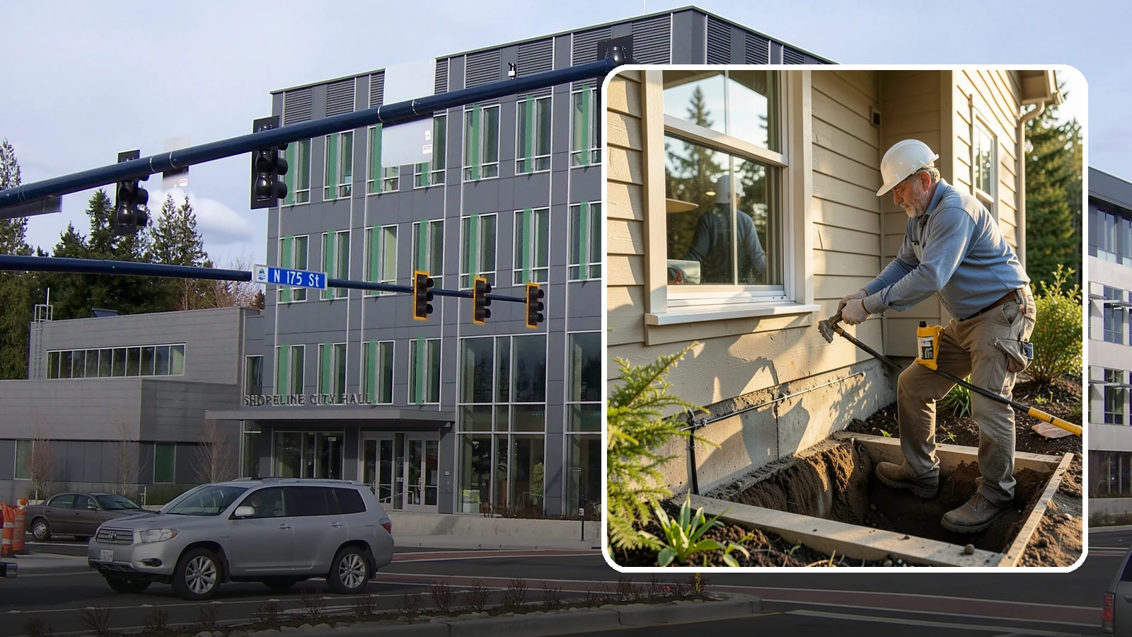 Window Well Installation in Shoreline, King County, WA - Installing drained window wells that hold back soil and manage groundwater around below-grade windows.