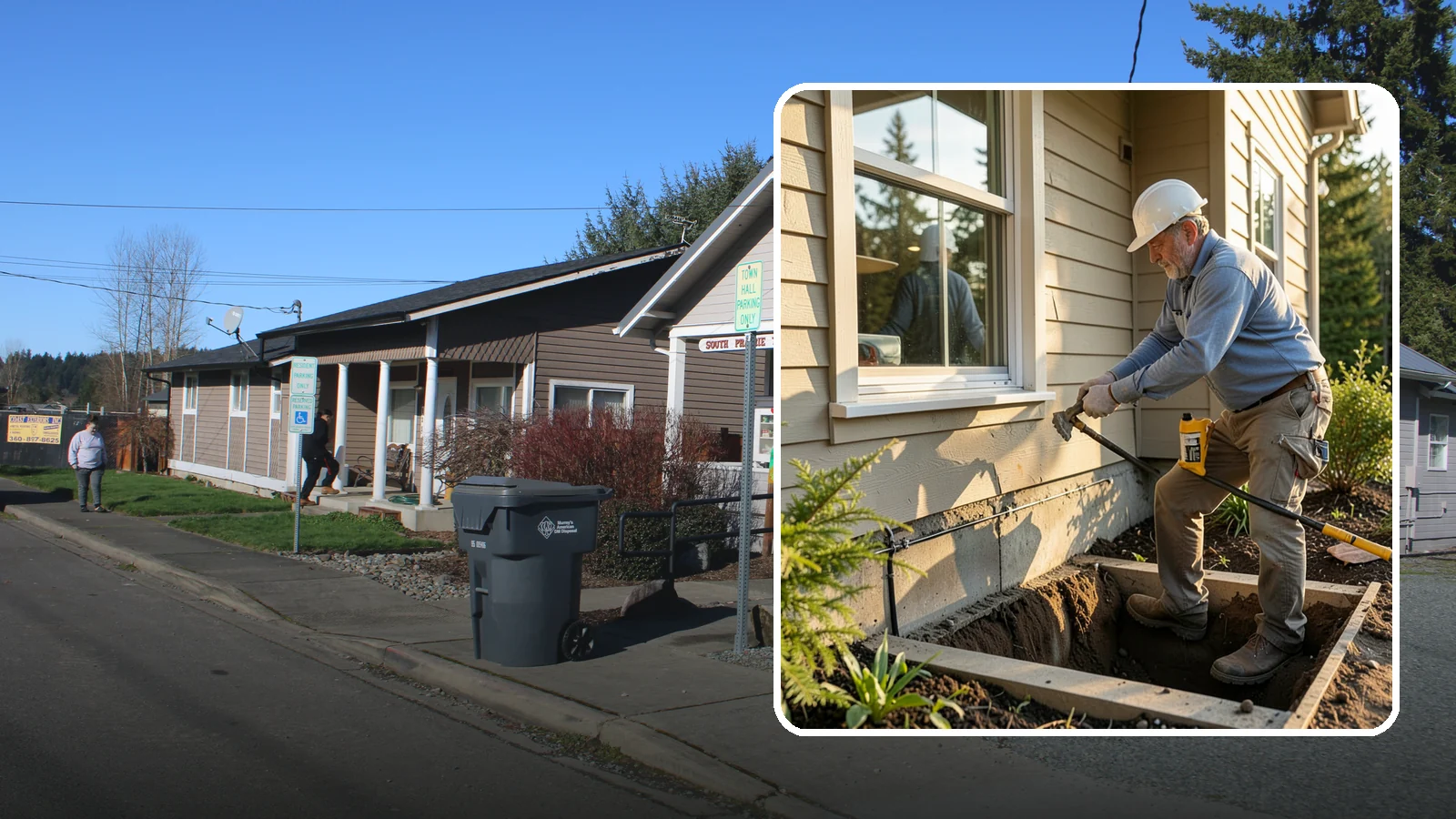 Window Well Installation in South Prairie, Pierce County, WA - Installing drained window wells that hold back soil and manage groundwater around below-grade windows.